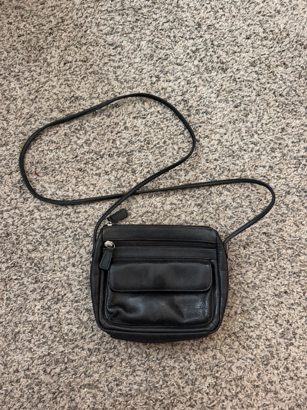 Fossil Black Leather Crossbody Messenger Bag
